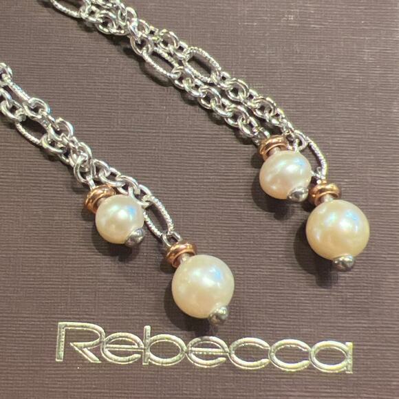 Rebecca Steel Bronze Pearl Chain Dangle Earrings - Picture 3 of 3